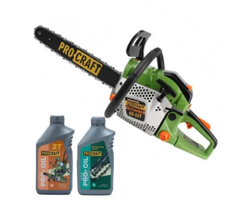 Бензопила Procraft GS-52T + Масло Procraft для цепи 1 л + Масло Procraft моторное 2-тактное 1 л