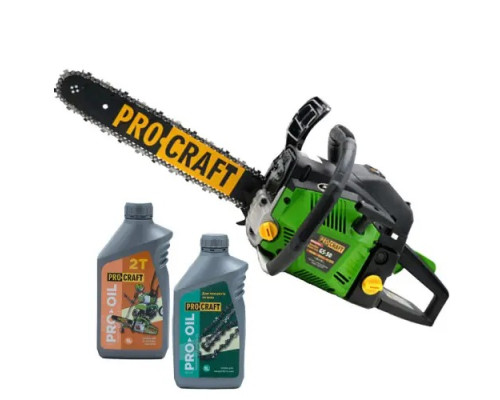 Бензопила Procraft GS-50T + Масло Procraft для цепи 1 л + Масло Procraft моторное 2-тактное 1 л