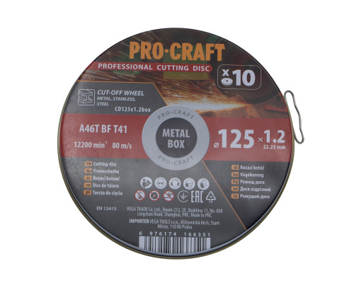 Диск відрізний Procraft CD125x1.2b 125 мм 1,2 мм 22,2 мм 10 шт/уп