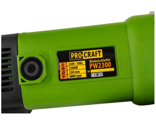 Шліфмашина кутова PRO-CRAFT PW-2300 230 мм  (Плавний пуск, поворотна ручка)