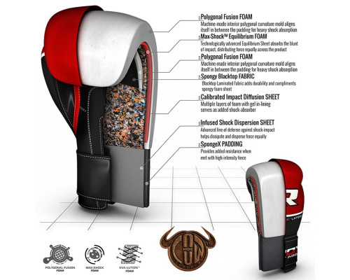 Боксерские перчатки RDX Quad Kore Red 16 ун.