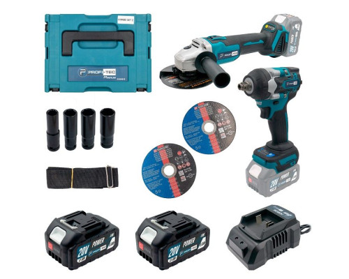 Акумуляторний набір інструментів PROFI-TEC Combo Set 2/1 POWERLine (DGA20BL, DTW500BL) (2×PT2050MP (4.0 Аг), зарядний пристрій)