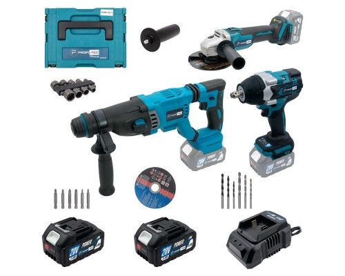 Акумуляторний набір інструментів PROFI-TEC Combo Set 3/5 POWERLine (PBH201BL, DTW800BL, DGA20BL) (2×PT2050MP (4.0 Аг), зарядний пристрій)