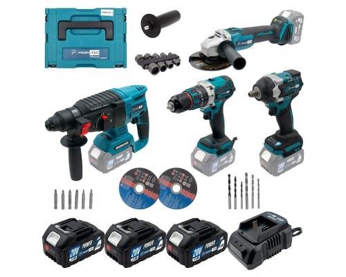 Акумуляторний набір інструментів PROFI-TEC Combo Set 4/2 POWERLine (CBH20BL, DHP485BL, DGA20BL, DTW500BL) (3×PT2050MP (4.0 Аг), зарядний пристрій)