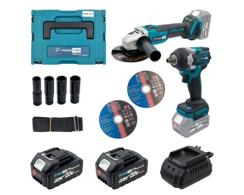 Акумуляторний набір інструментів PROFI-TEC Combo Set 2 POWERLine (DGA20BL, DTW500BL) (2×PT2050 (4.0 Аг), зарядний пристрій)